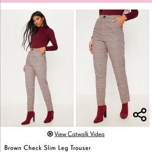 PrettyLittleThing Brown Check Slim Leg Trousers